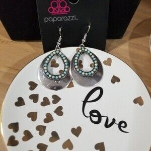 NWT Paparazzi Silver and Blue Boho Dangling Earrings